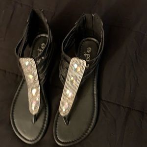 Black sandals with rhinestones
